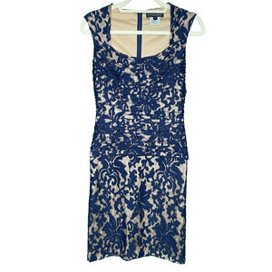 Tadashi Shoji Dress Womens Size 6 Navy Blue & Tan Cocktail Party Holiday